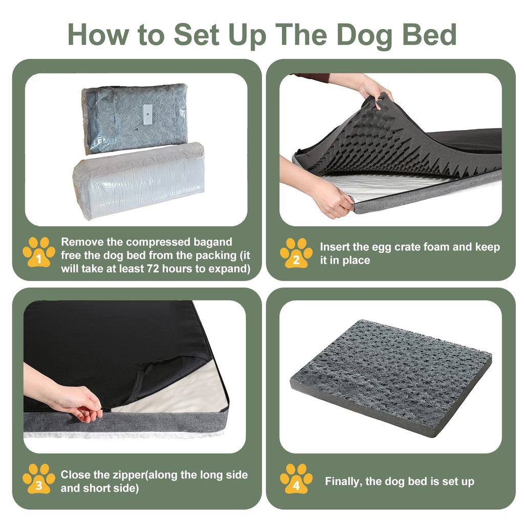 Orthopedic Memory Foam Dog Bed for Large Dogs, Washable Crate Pad with Removable Faux Fur Cover, Soft Plush Design, Suitable for Dogs up to 65 lbs (Grey, 36" x 27" x 3")