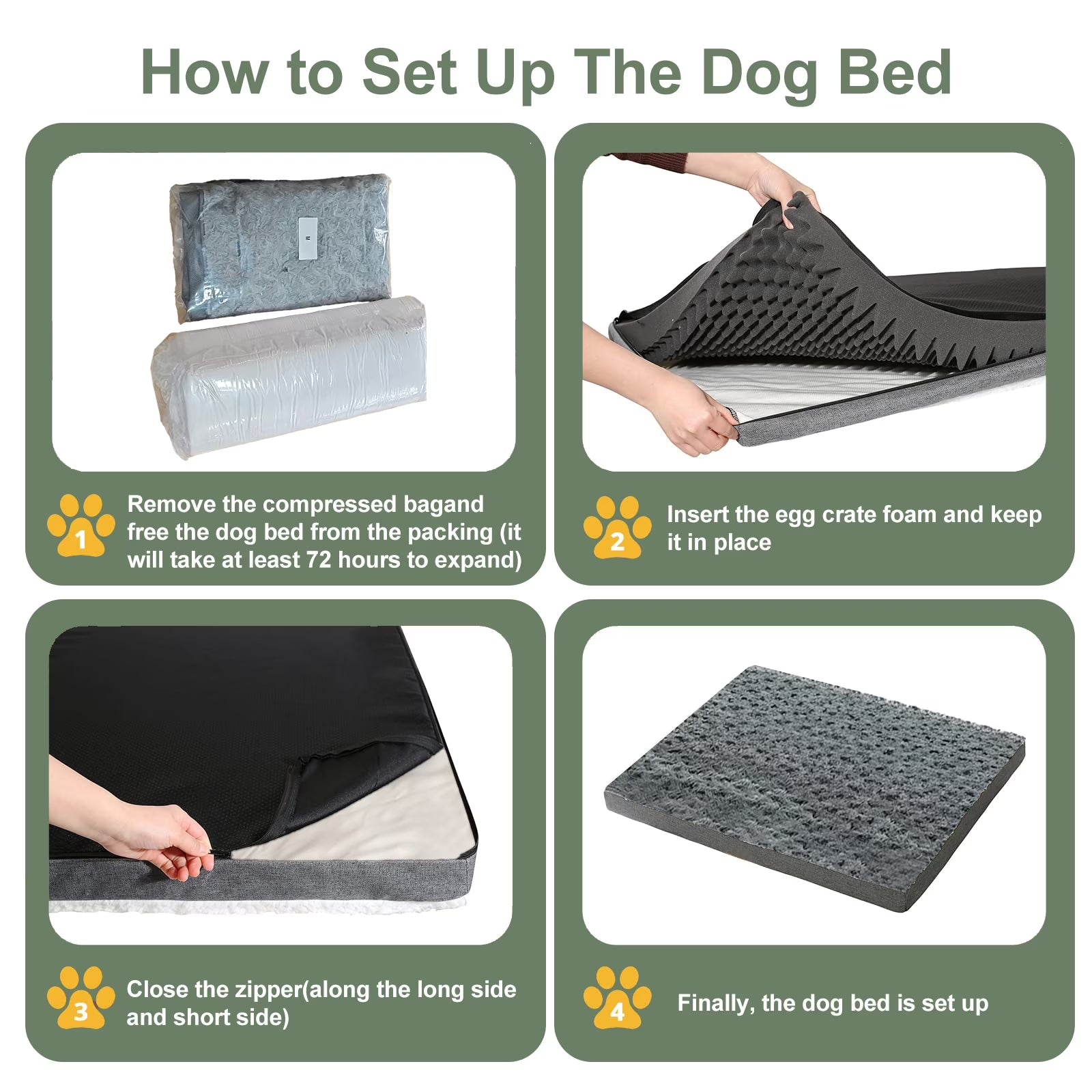 Orthopedic Memory Foam Dog Bed for Large Dogs, Washable Crate Pad with Removable Faux Fur Cover, Soft Plush Design, Suitable for Dogs up to 65 lbs (Grey, 36" x 27" x 3")