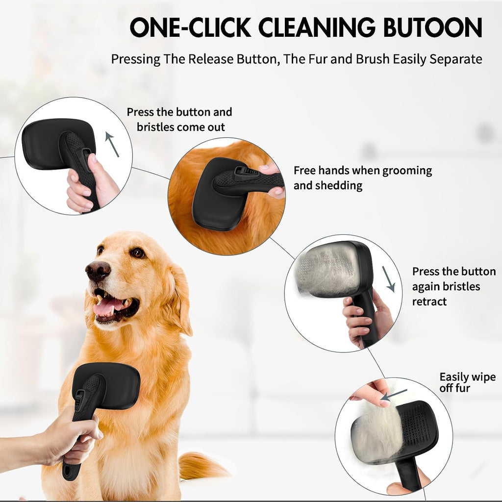 4-in-1 Dog Grooming Kit: Self-Cleaning Shedding Rake, Push-Button Retractable Pin Brush, Scratch-Free Undercoat Rake, and Professional Steel Combs