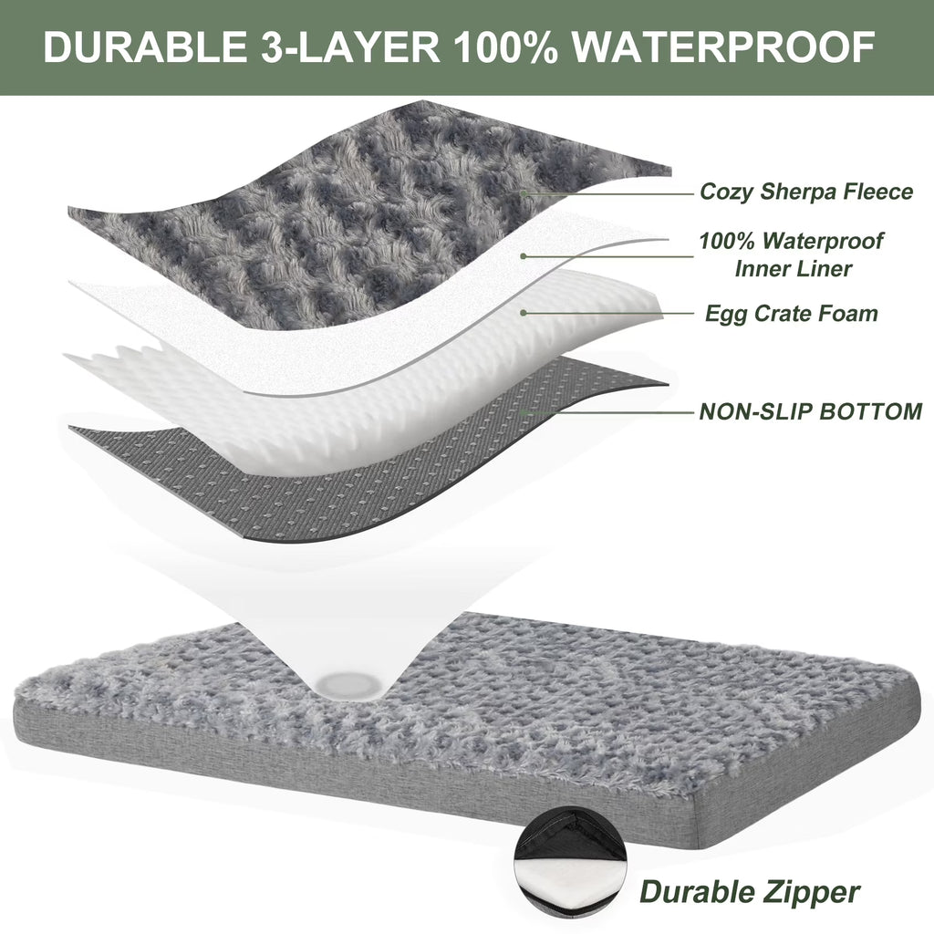 Orthopedic Memory Foam Dog Bed for Large Dogs, Washable Crate Pad with Removable Faux Fur Cover, Soft Plush Design, Suitable for Dogs up to 65 lbs (Grey, 36" x 27" x 3")