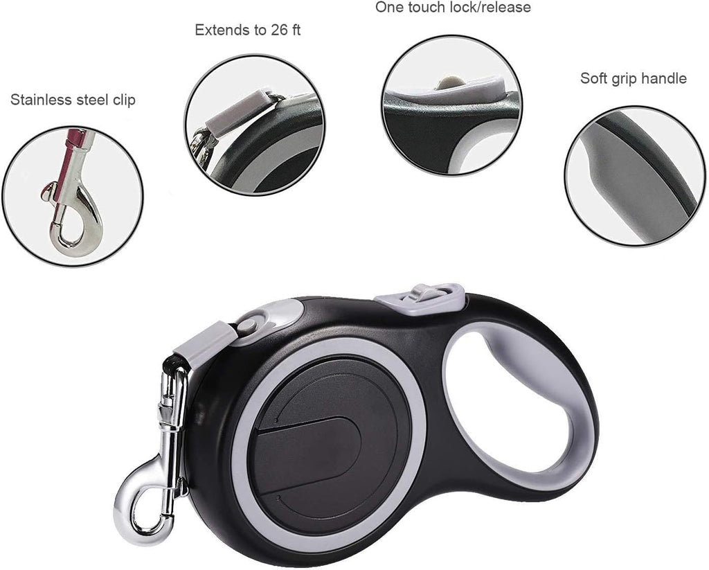 Heavy-Duty Retractable Dog Leash, 26 Feet for Medium to Large Dogs up to 110 lbs, One-Button Brake & Lock, Tangle-Free Design