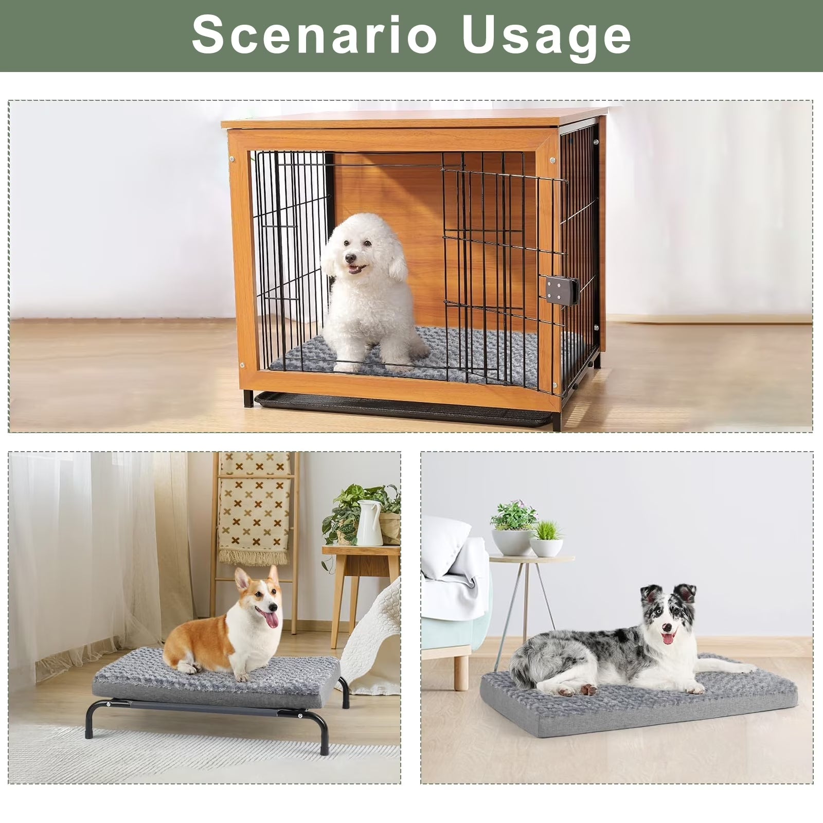 Orthopedic Memory Foam Dog Bed for Large Dogs, Washable Crate Pad with Removable Faux Fur Cover, Soft Plush Design, Suitable for Dogs up to 65 lbs (Grey, 36" x 27" x 3")