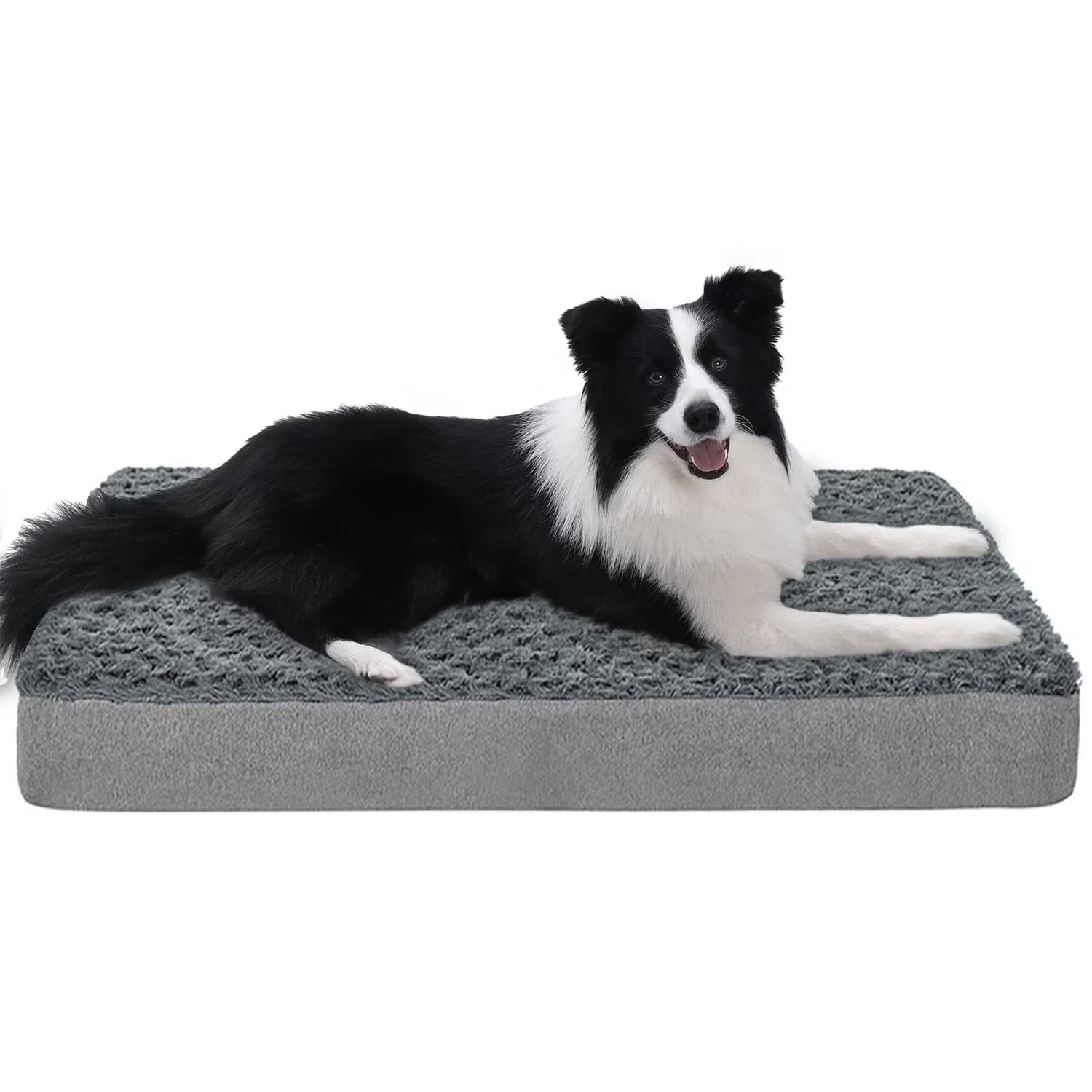 Orthopedic Memory Foam Dog Bed for Large Dogs, Washable Crate Pad with Removable Faux Fur Cover, Soft Plush Design, Suitable for Dogs up to 65 lbs (Grey, 36" x 27" x 3")