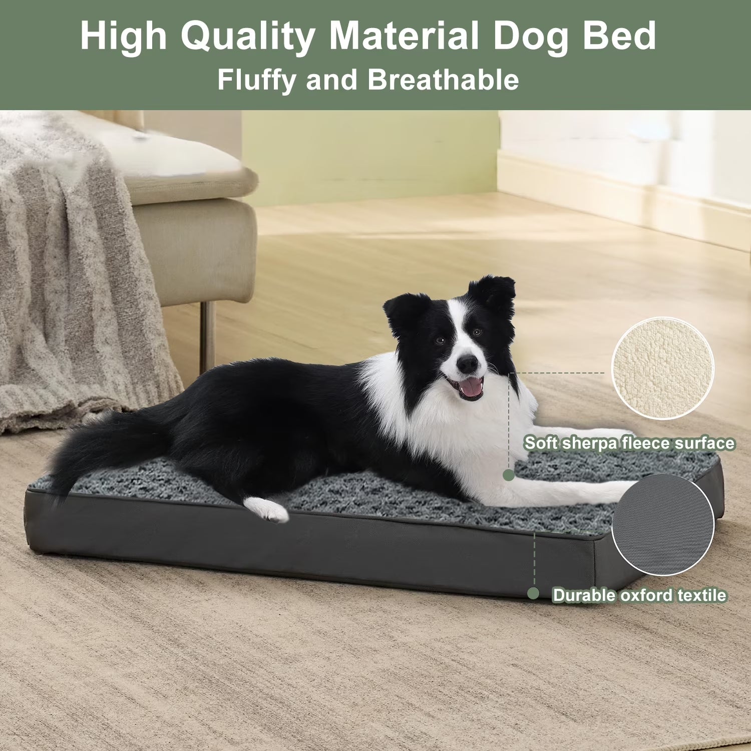 Orthopedic Memory Foam Dog Bed for Large Dogs, Washable Crate Pad with Removable Faux Fur Cover, Soft Plush Design, Suitable for Dogs up to 65 lbs (Grey, 36" x 27" x 3")